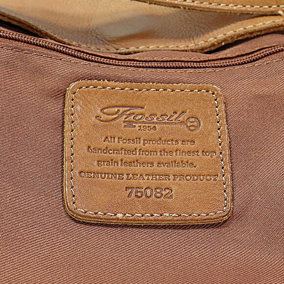 Fossil Leather & Suede Striped Hobo Bag Studded Riveted Brown & Tan Shoulder Bag - Picture 12 of 12